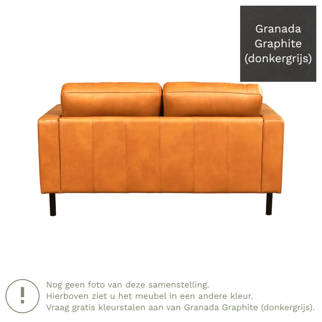 afbeelding van Leren bank Match - 2 zits - Granada Graphite (donkergrijs) - Poten staal zwart