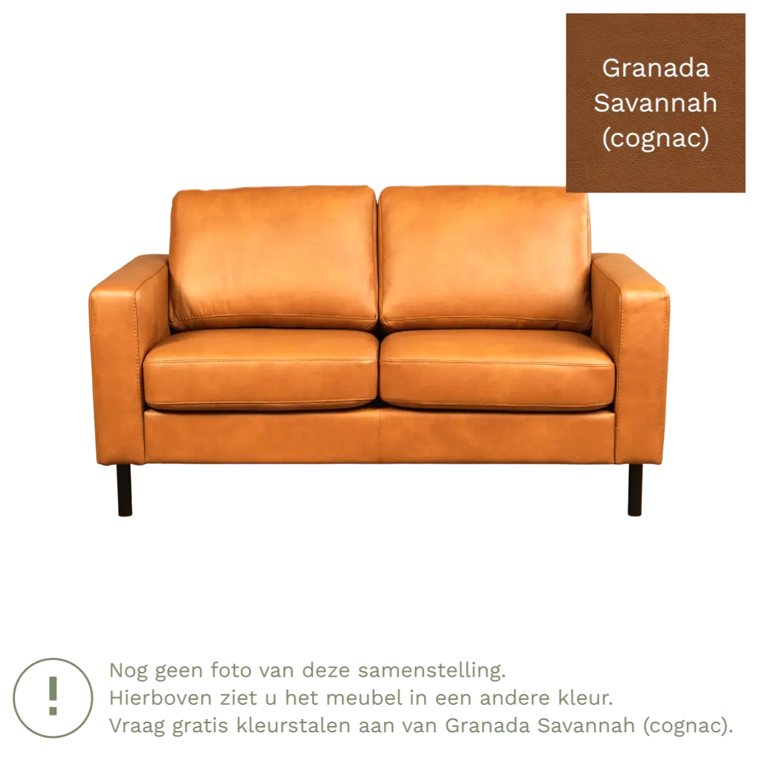 afbeelding van Leren bank Match - 2 zits - Granada Savannah (cognac) - Poten staal zwart