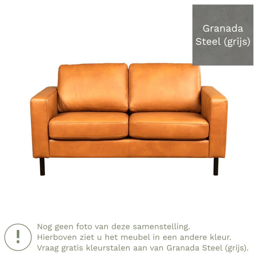 afbeelding van Leren bank Match - 2 zits - Granada Steel (grijs) - Poten staal zwart