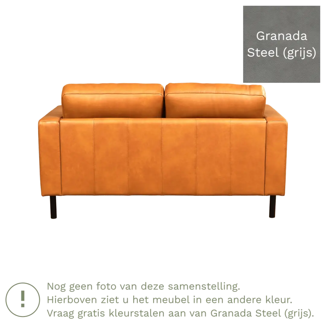 afbeelding van Leren bank Match - 2 zits - Granada Steel (grijs) - Poten staal zwart