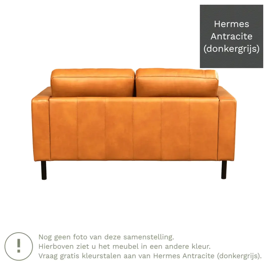 afbeelding van Leren bank Match - 2 zits - Hermes Antracite (donkergrijs) - Poten staal zwart