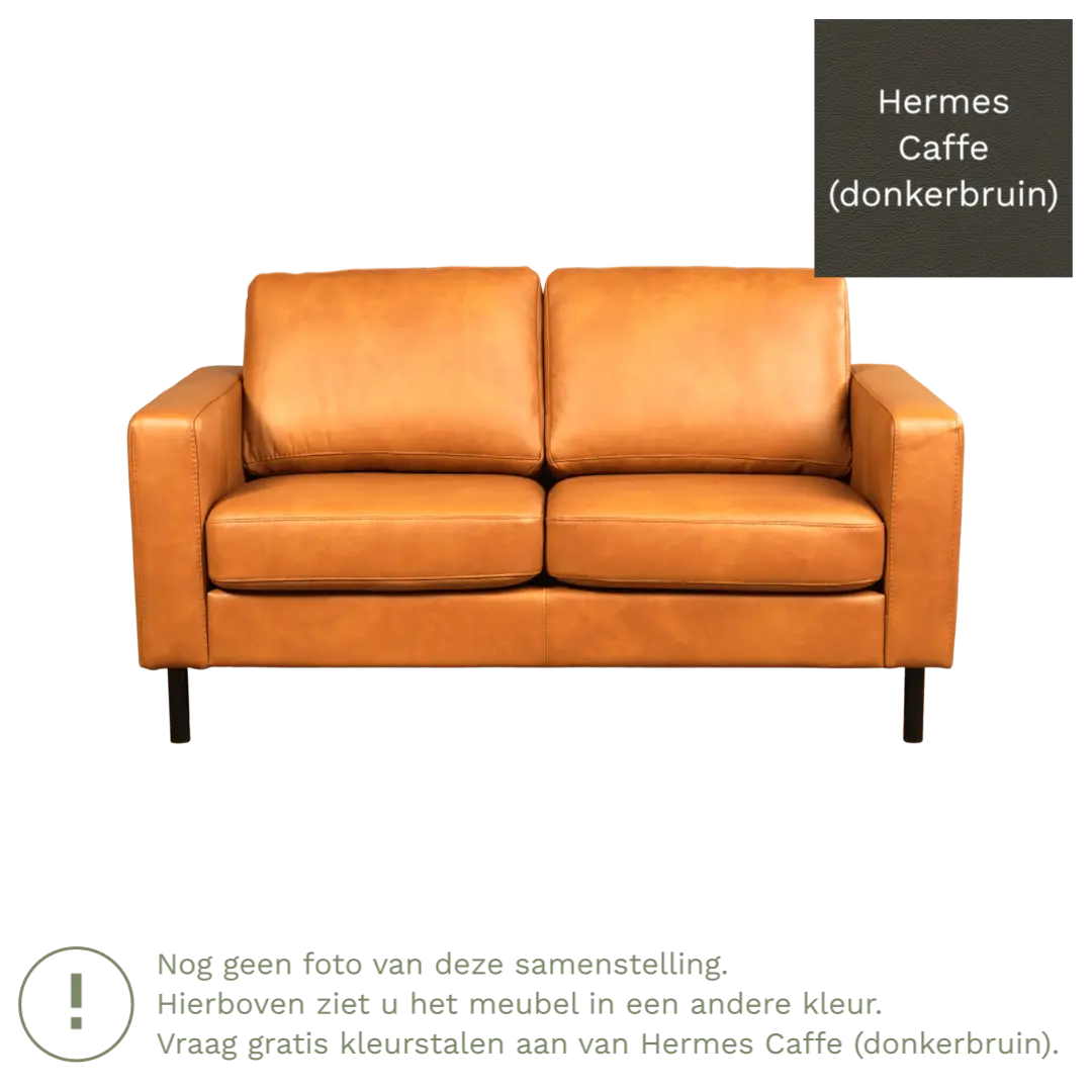 afbeelding van Leren bank Match - 2 zits - Hermes Caffe (donkerbruin) - Poten staal zwart