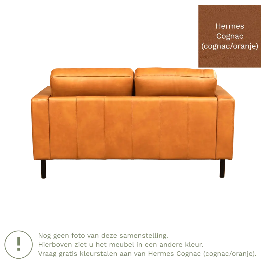 afbeelding van Leren bank Match - 2 zits - Hermes Cognac (cognac/oranje) - Poten staal zwart