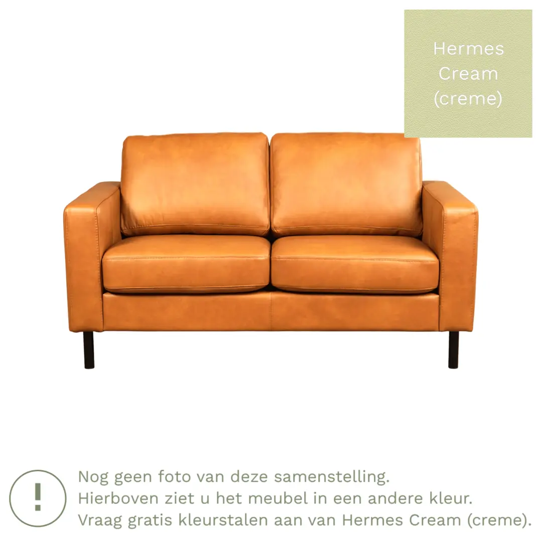 afbeelding van Leren bank Match - 2 zits - Hermes Cream (crème) - Poten staal zwart