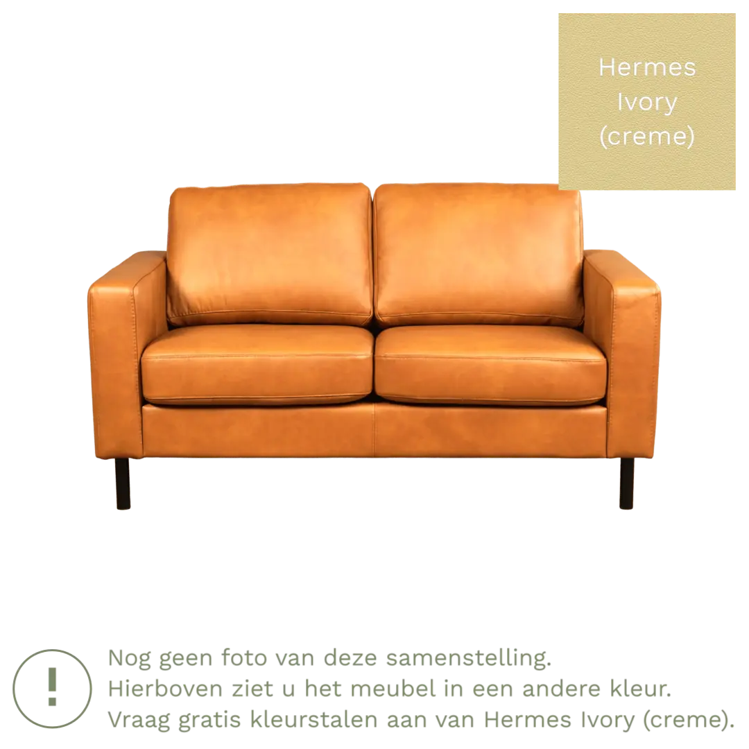 afbeelding van Leren bank Match - 2 zits - Hermes Ivory (crème) - Poten staal zwart
