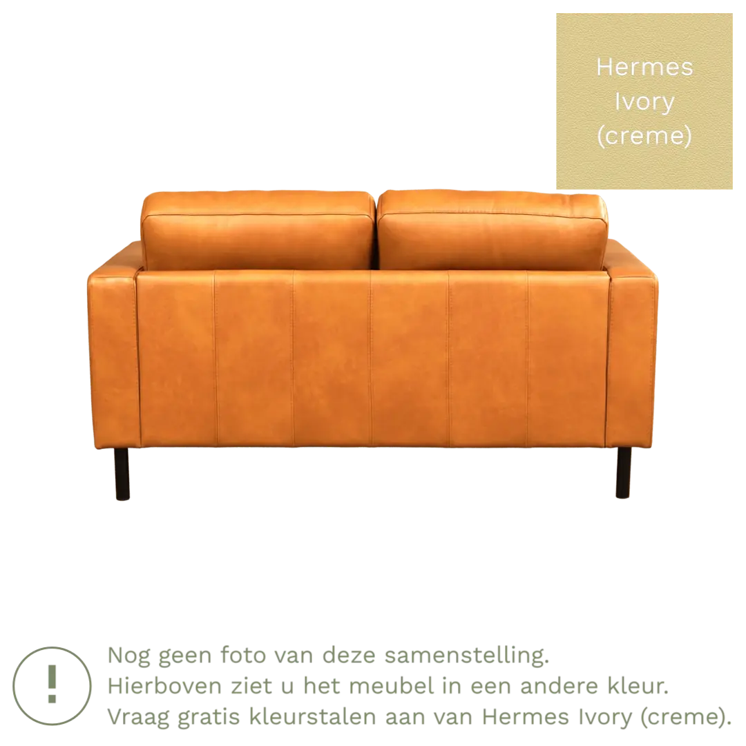 afbeelding van Leren bank Match - 2 zits - Hermes Ivory (crème) - Poten staal zwart