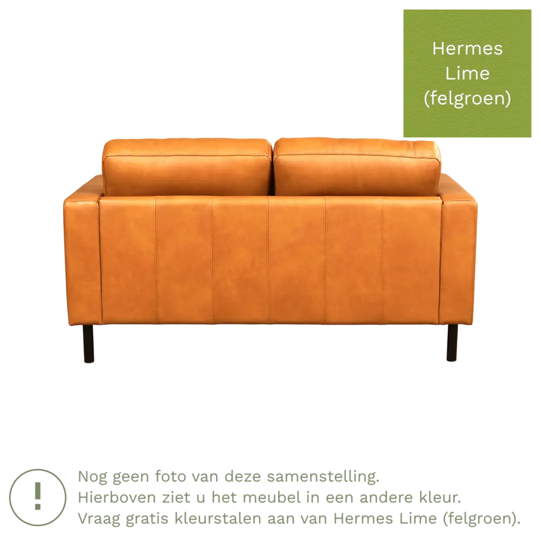 afbeelding van Leren bank Match - 2 zits - Hermes Lime (felgroen) - Poten staal zwart