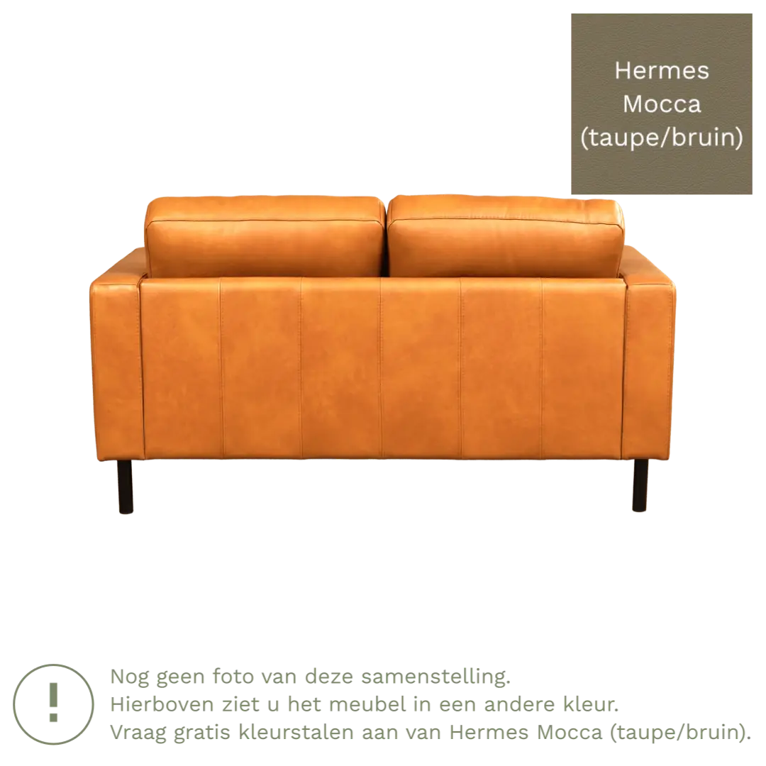 afbeelding van Leren bank Match - 2 zits - Hermes Mocca (taupe/bruin) - Poten staal zwart