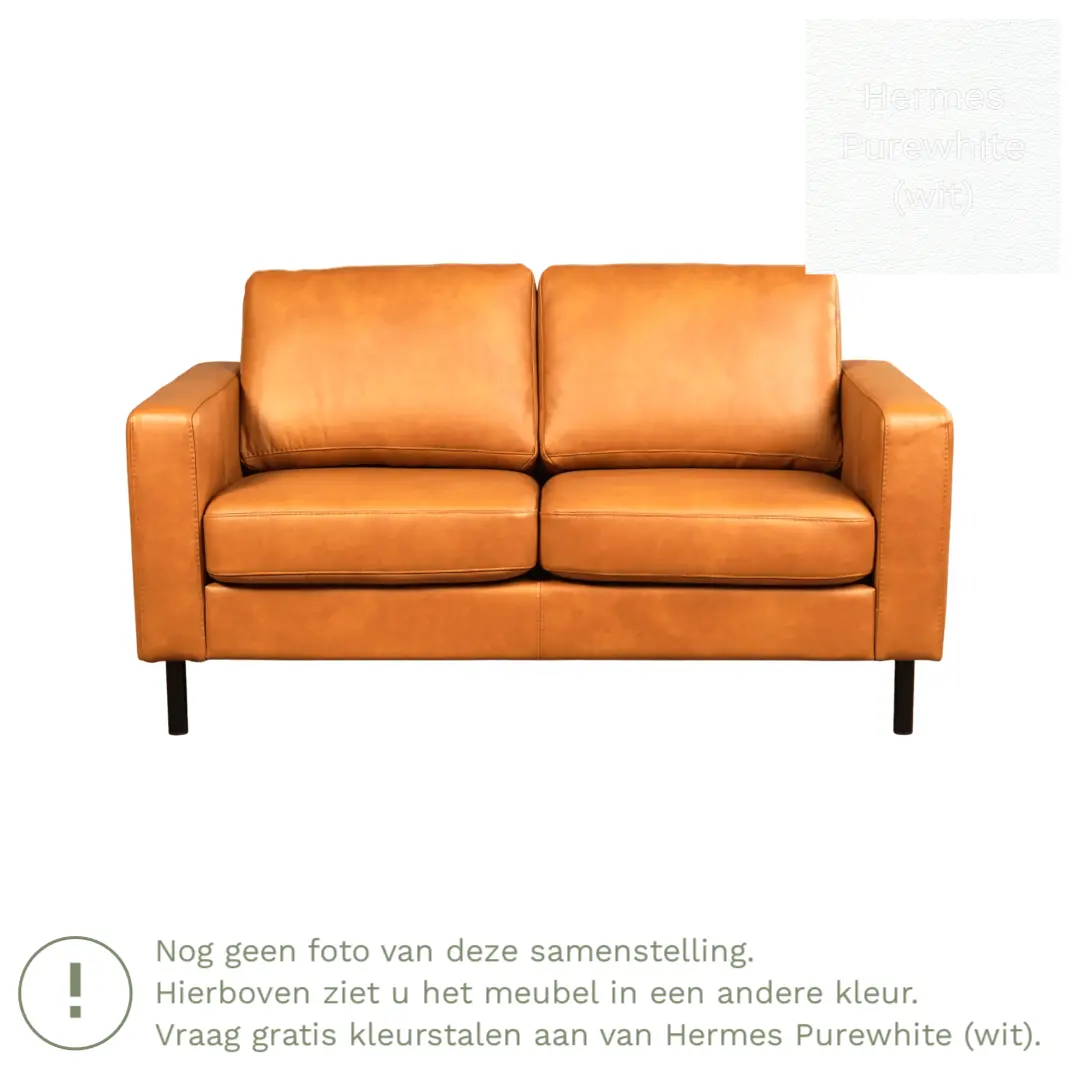 afbeelding van Leren bank Match - 2 zits - Hermes Purewhite (wit) - Poten staal zwart