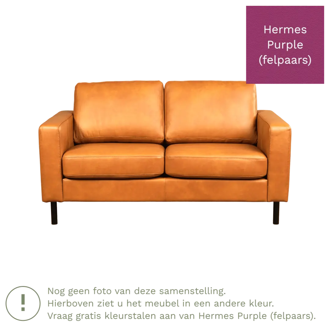 afbeelding van Leren bank Match - 2 zits - Hermes Purple (felpaars) - Poten staal zwart