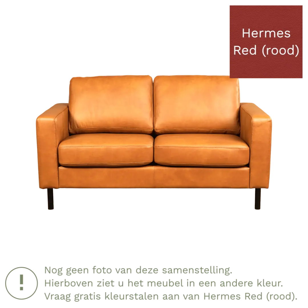 afbeelding van Leren bank Match - 2 zits - Hermes Red (rood) - Poten staal zwart