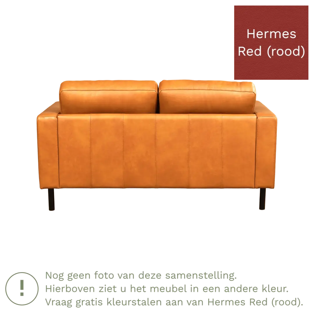 afbeelding van Leren bank Match - 2 zits - Hermes Red (rood) - Poten staal zwart