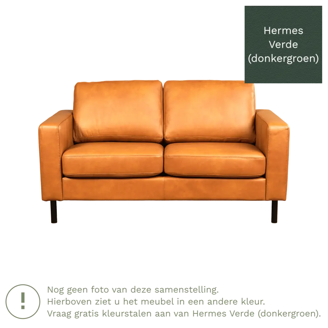 afbeelding van Leren bank Match - 2 zits - Hermes Verde (donkergroen) - Poten staal zwart