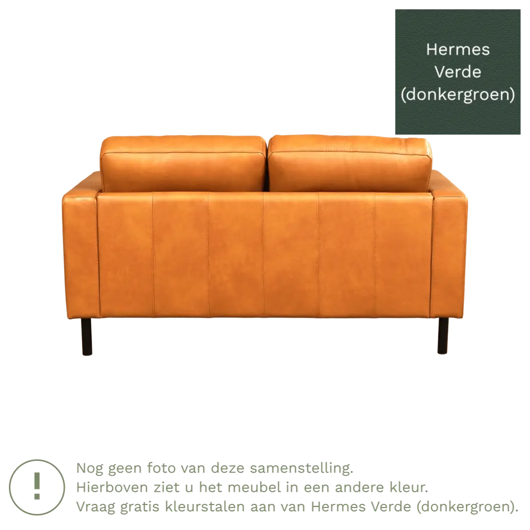 afbeelding van Leren bank Match - 2 zits - Hermes Verde (donkergroen) - Poten staal zwart