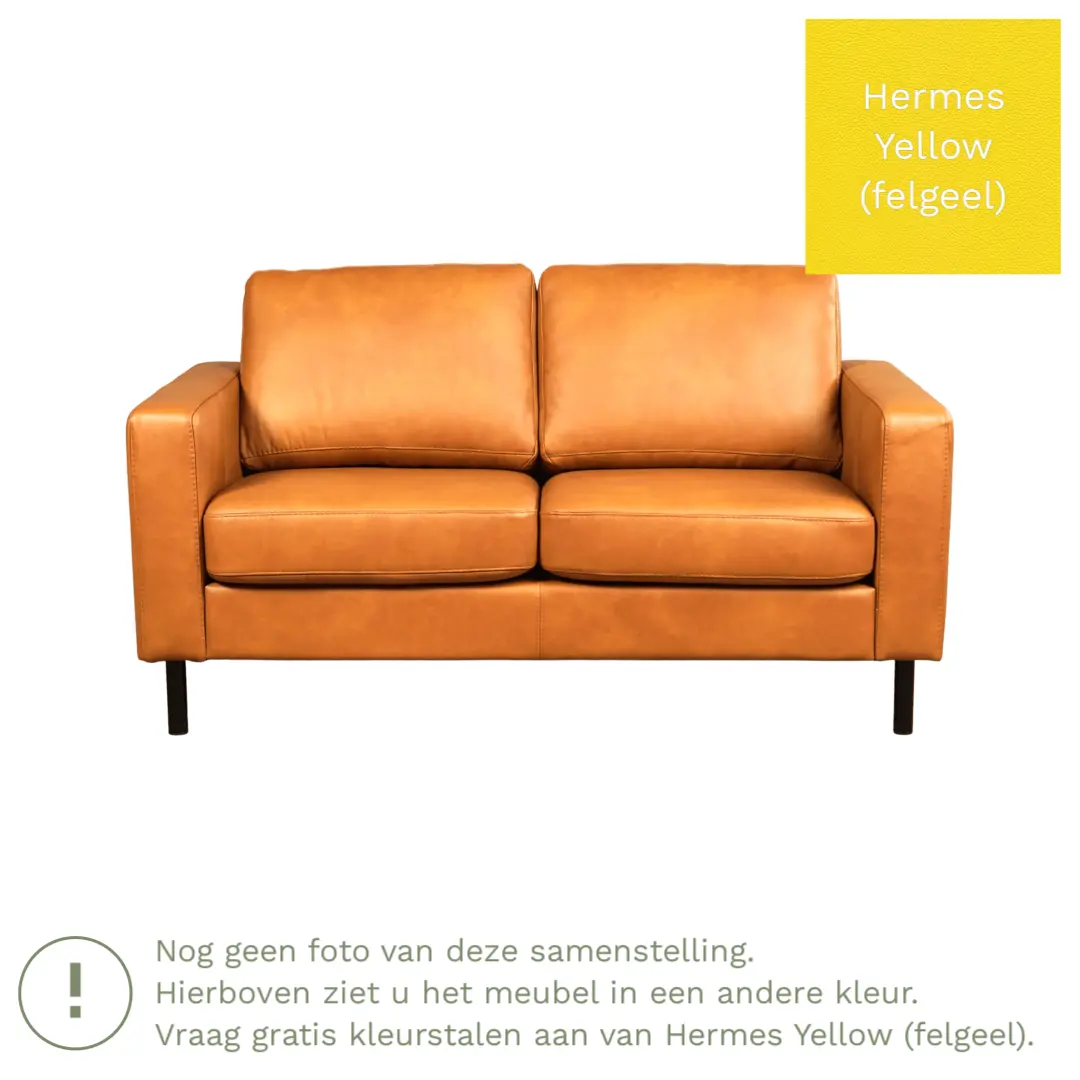 afbeelding van Leren bank Match - 2 zits - Hermes Yellow (felgeel) - Poten staal zwart