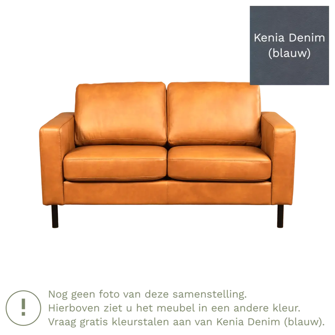 afbeelding van Leren bank Match - 2 zits - Kenia Denim (blauw) - Poten staal zwart