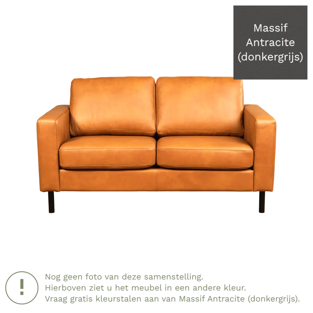 afbeelding van Leren bank Match - 2 zits - Massif Antracite (donkergrijs) - Poten staal zwart