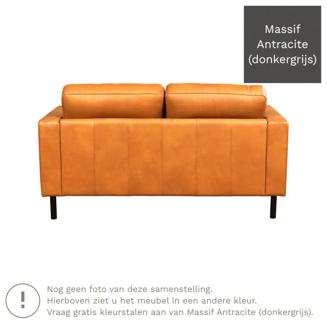 afbeelding van Leren bank Match - 2 zits - Massif Antracite (donkergrijs) - Poten staal zwart