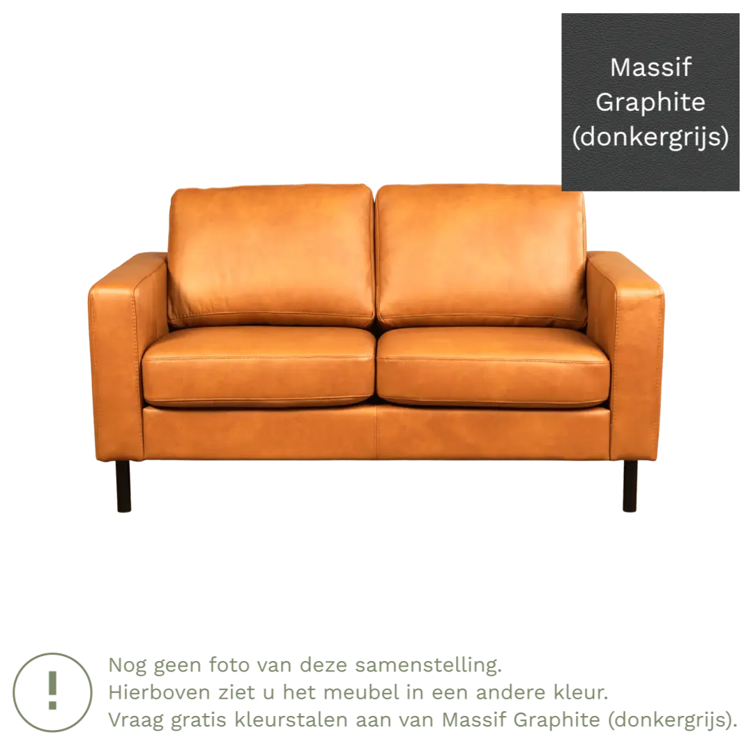 afbeelding van Leren bank Match - 2 zits - Massif Graphite (donkergrijs) - Poten staal zwart