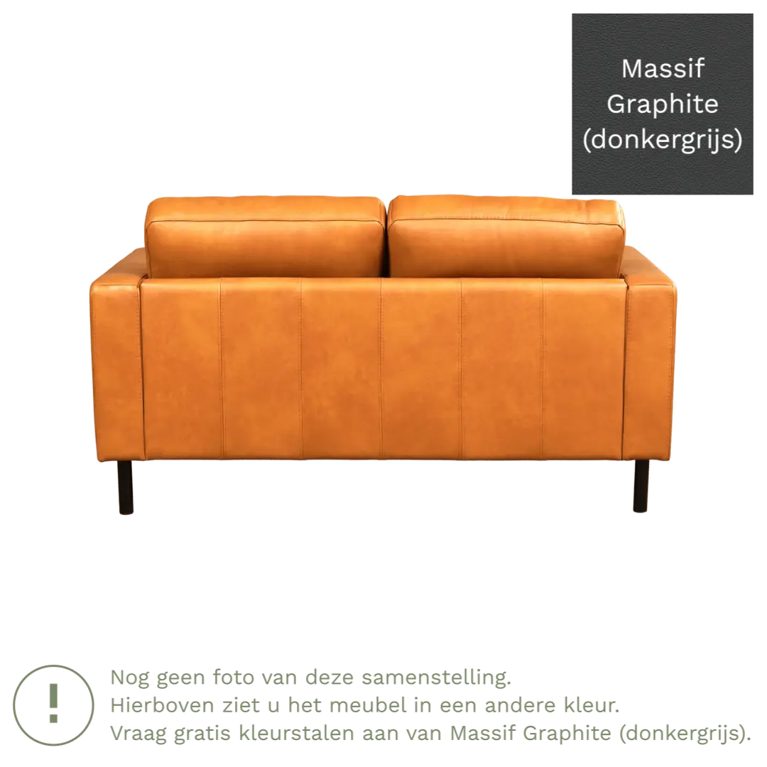 afbeelding van Leren bank Match - 2 zits - Massif Graphite (donkergrijs) - Poten staal zwart