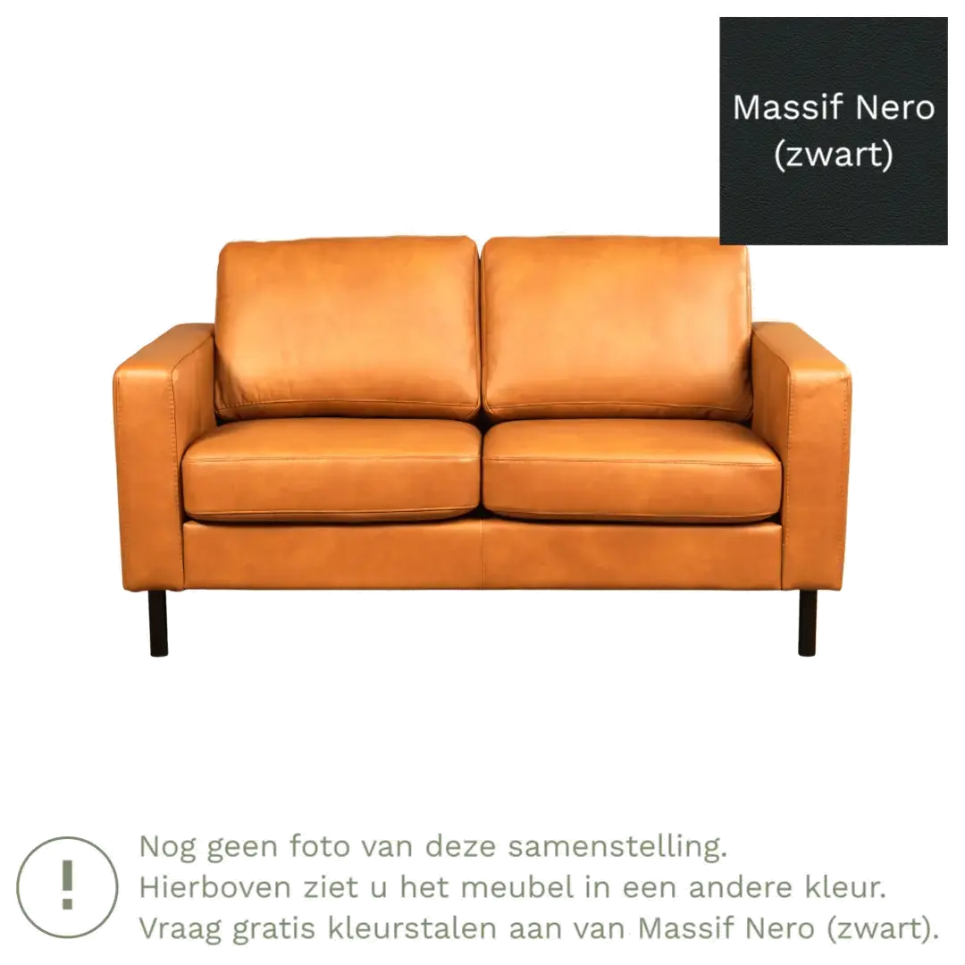 afbeelding van Leren bank Match - 2 zits - Massif Nero (zwart) - Poten staal zwart