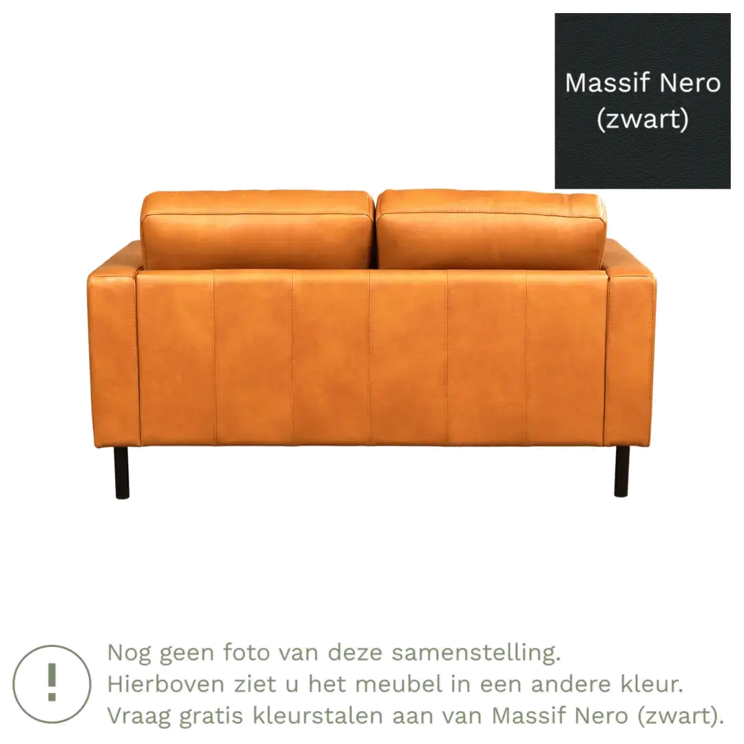 afbeelding van Leren bank Match - 2 zits - Massif Nero (zwart) - Poten staal zwart