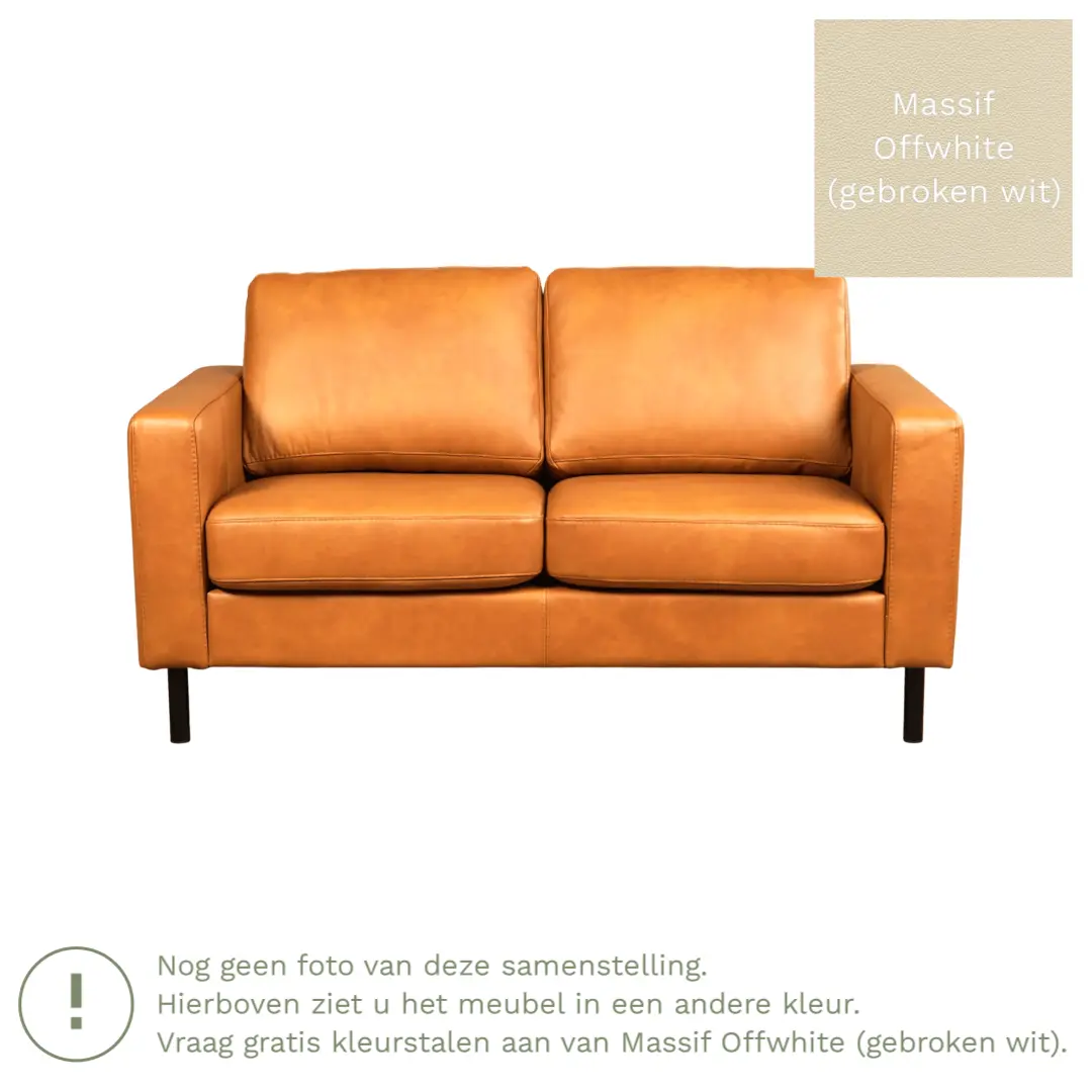 afbeelding van Leren bank Match - 2 zits - Massif Offwhite (gebroken wit) - Poten staal zwart