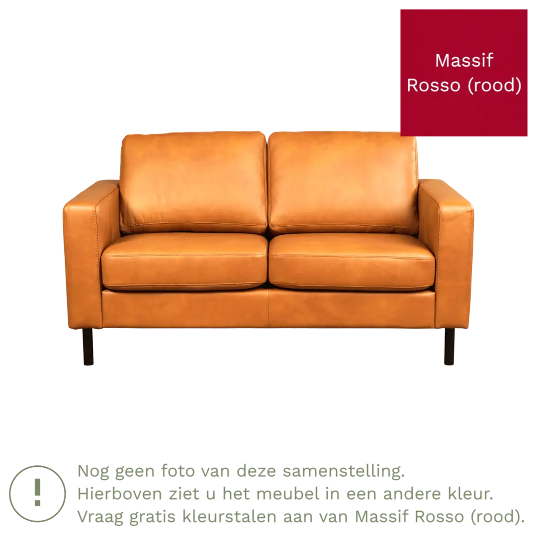 afbeelding van Leren bank Match - 2 zits - Massif Rosso (rood) - Poten staal zwart