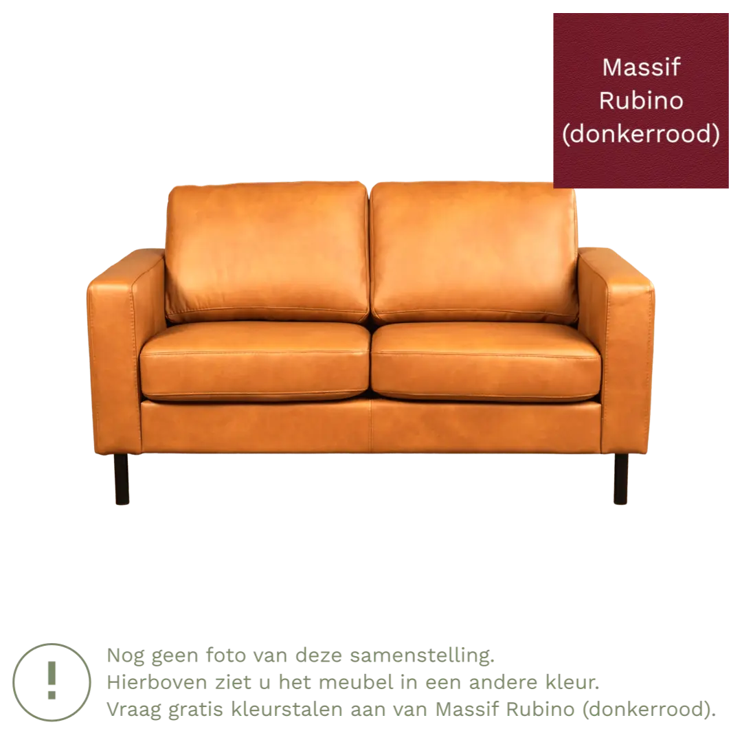 afbeelding van Leren bank Match - 2 zits - Massif Rubino (donkerrood) - Poten staal zwart