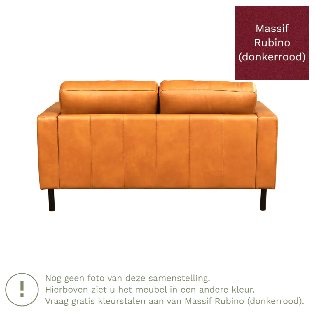 afbeelding van Leren bank Match - 2 zits - Massif Rubino (donkerrood) - Poten staal zwart