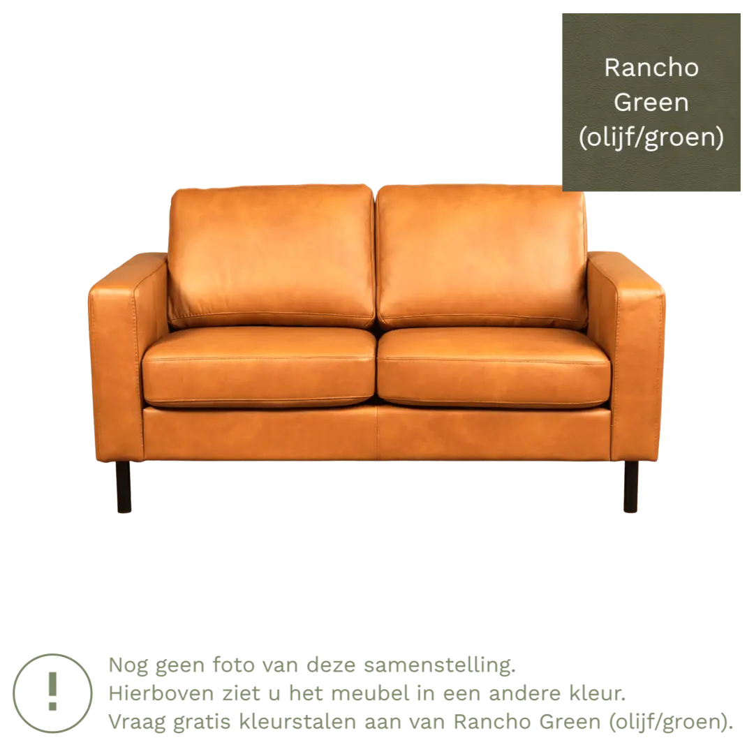 afbeelding van Leren bank Match - 2 zits - Rancho Green (olijf/groen) - Poten staal zwart