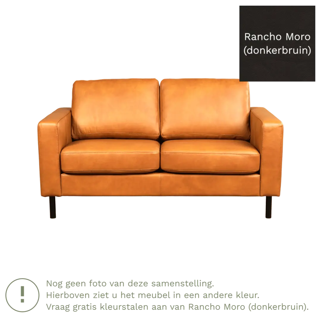 afbeelding van Leren bank Match - 2 zits - Rancho Moro (donkerbruin) - Poten staal zwart