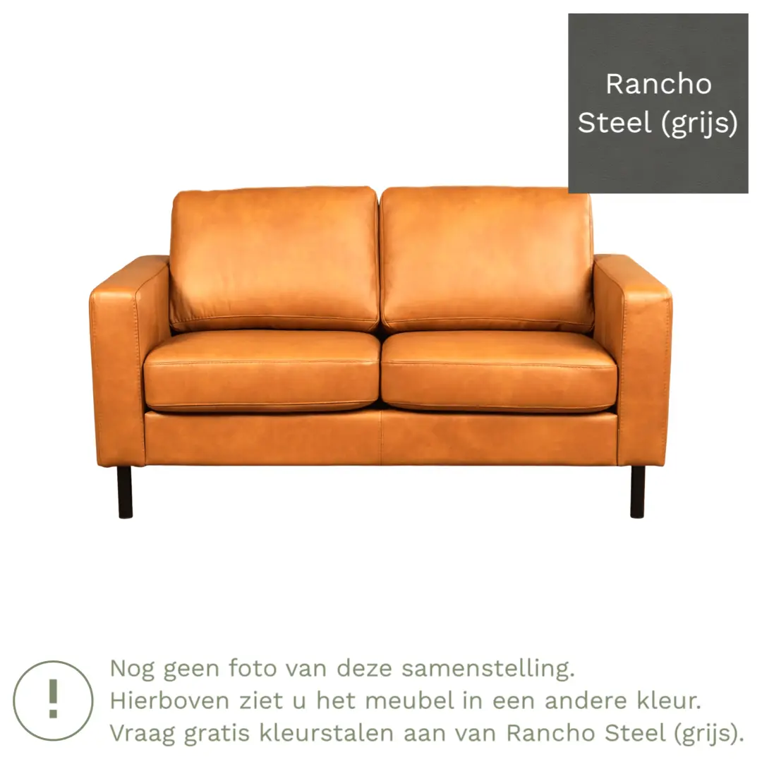 afbeelding van Leren bank Match - 2 zits - Rancho Steel (grijs) - Poten staal zwart