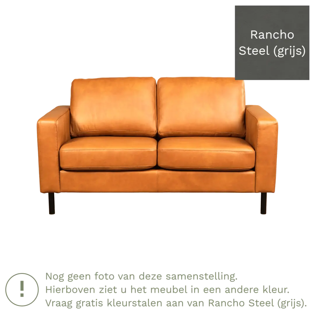 afbeelding van Leren bank Match - 2 zits - Rancho Steel (grijs) - Poten staal zwart