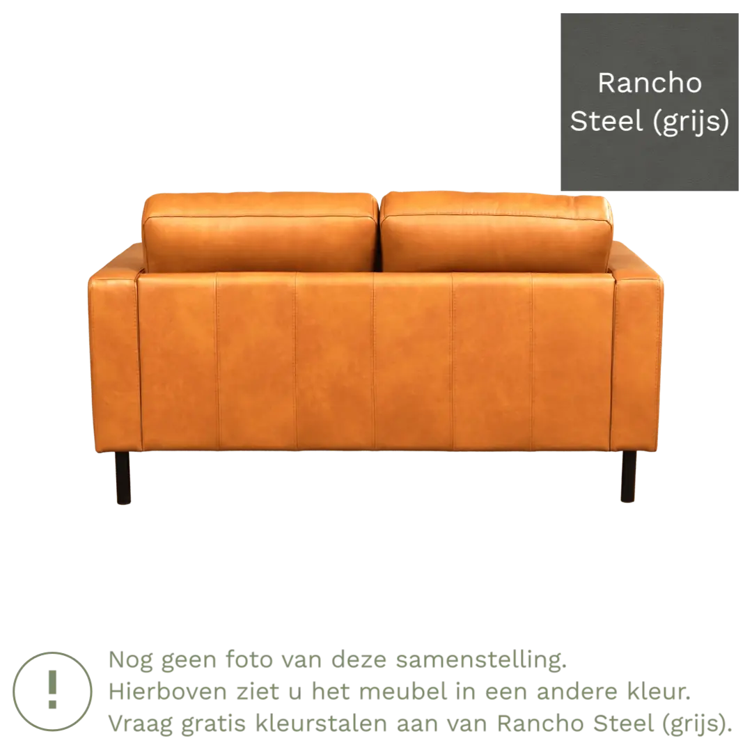 afbeelding van Leren bank Match - 2 zits - Rancho Steel (grijs) - Poten staal zwart