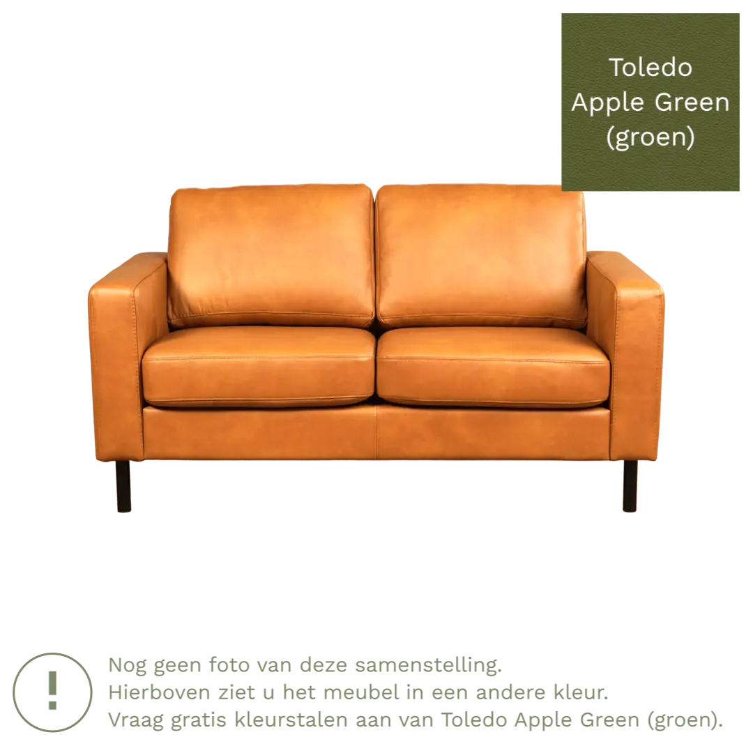 afbeelding van Leren bank Match - 2 zits - Toledo Apple Green (groen) - Poten staal zwart