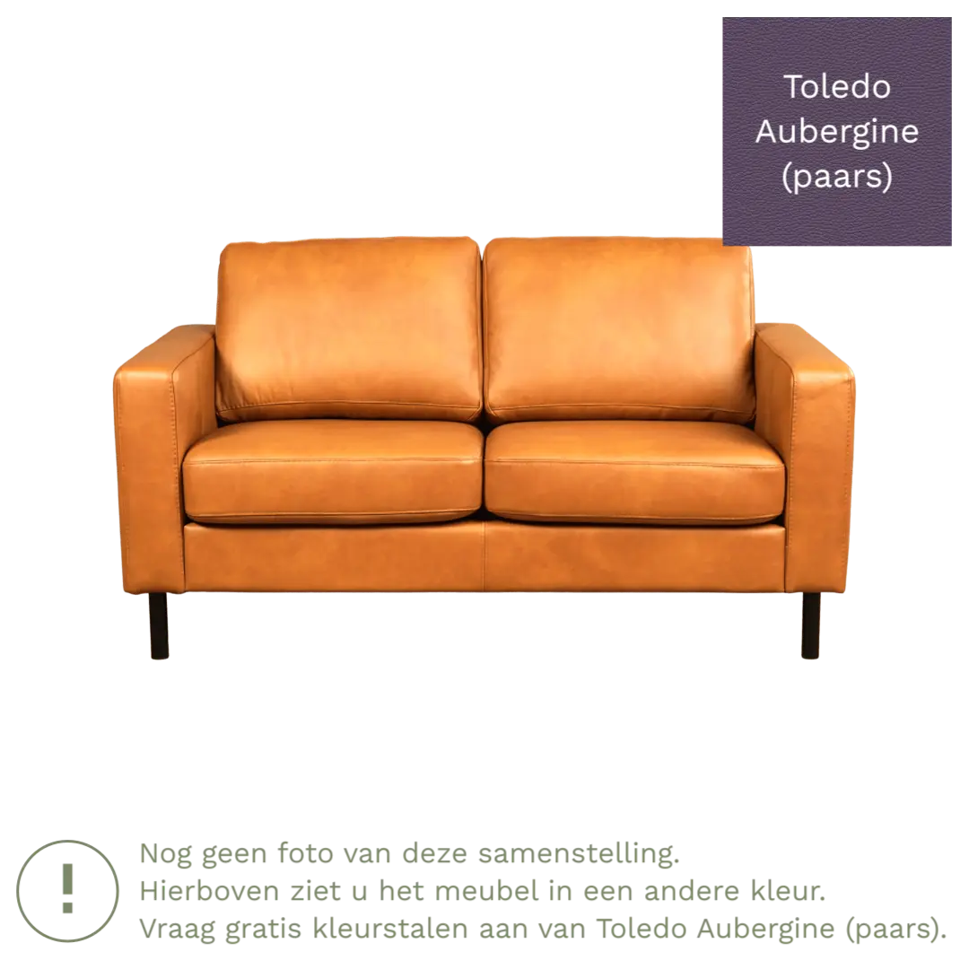 afbeelding van Leren bank Match - 2 zits - Toledo Aubergine (paars) - Poten staal zwart