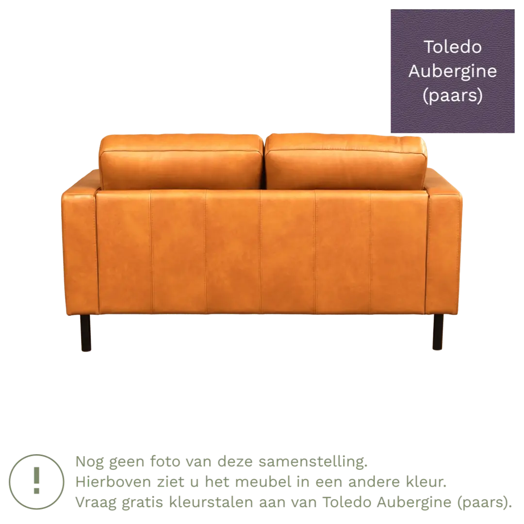 afbeelding van Leren bank Match - 2 zits - Toledo Aubergine (paars) - Poten staal zwart