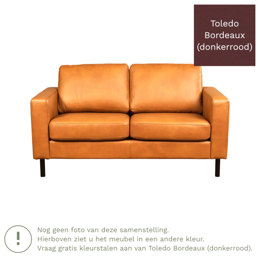 afbeelding van Leren bank Match - 2 zits - Toledo Bordeaux (donkerrood) - Poten staal zwart