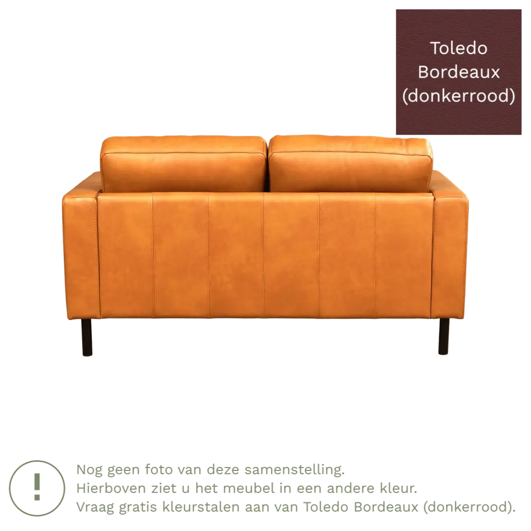 afbeelding van Leren bank Match - 2 zits - Toledo Bordeaux (donkerrood) - Poten staal zwart