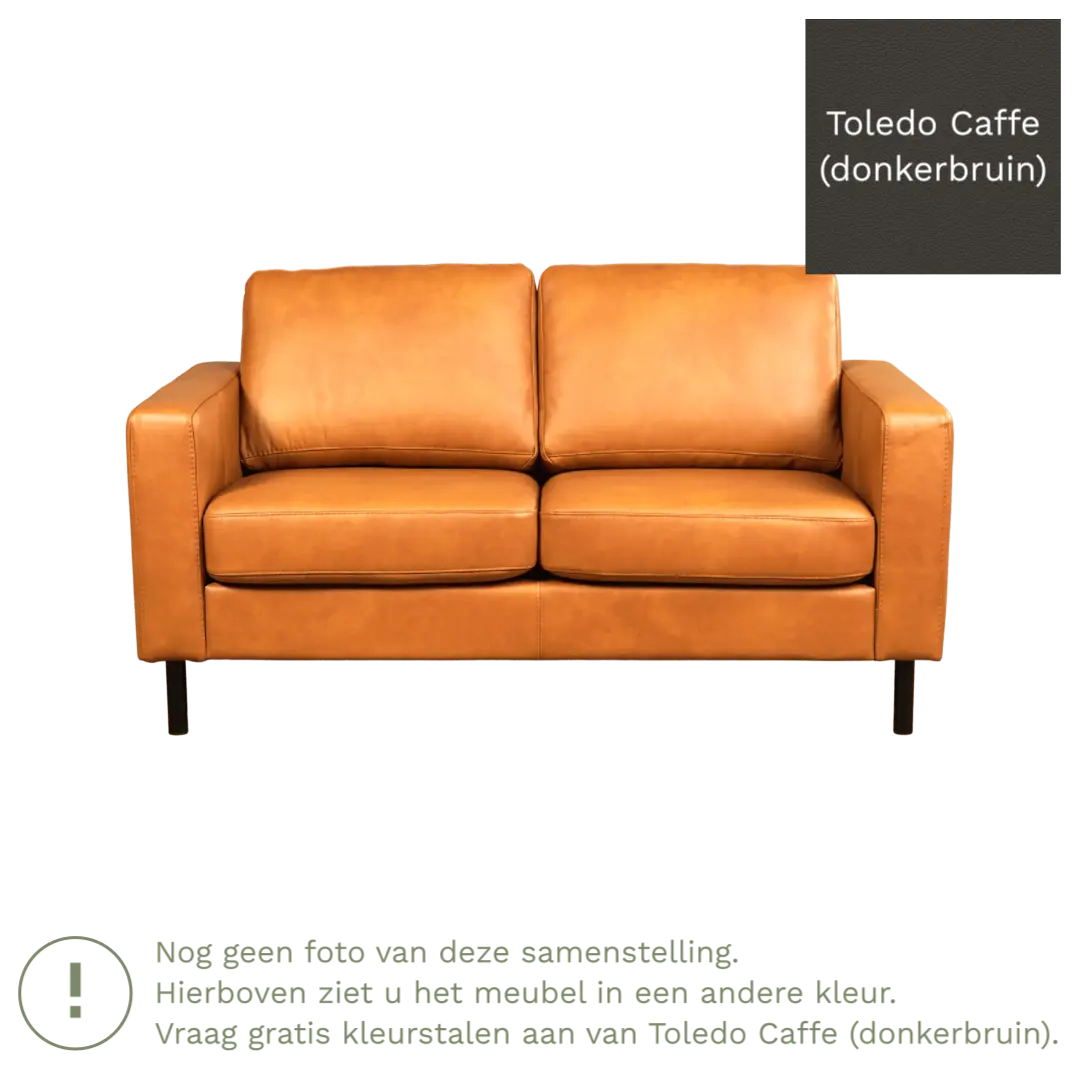 afbeelding van Leren bank Match - 2 zits - Toledo Caffe (donkerbruin) - Poten staal zwart