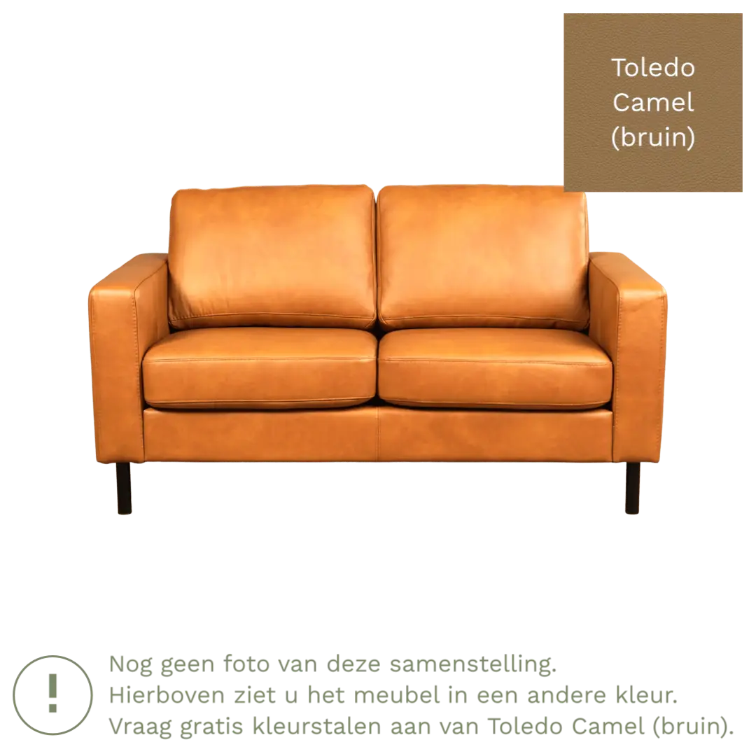 afbeelding van Leren bank Match - 2 zits - Toledo Camel (bruin) - Poten staal zwart