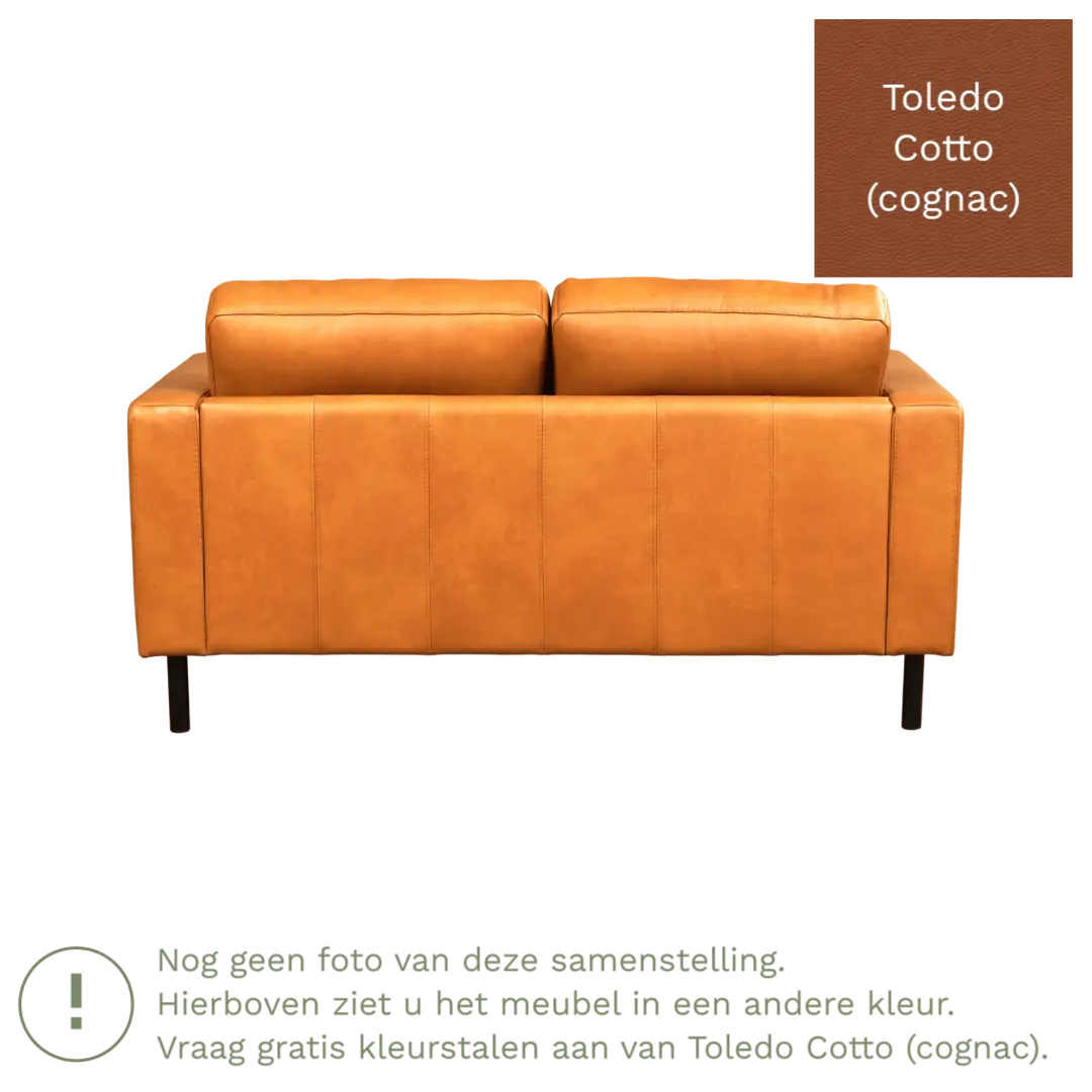 afbeelding van Leren bank Match - 2 zits - Toledo Cotto (cognac) - Poten staal zwart