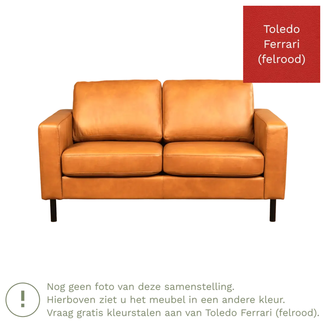 afbeelding van Leren bank Match - 2 zits - Toledo Ferrari (felrood) - Poten staal zwart