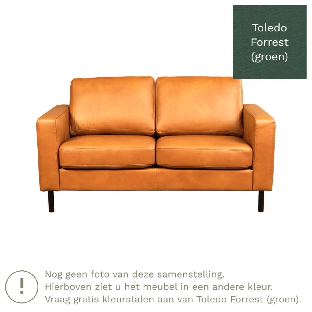 afbeelding van Leren bank Match - 2 zits - Toledo Forrest (groen) - Poten staal zwart