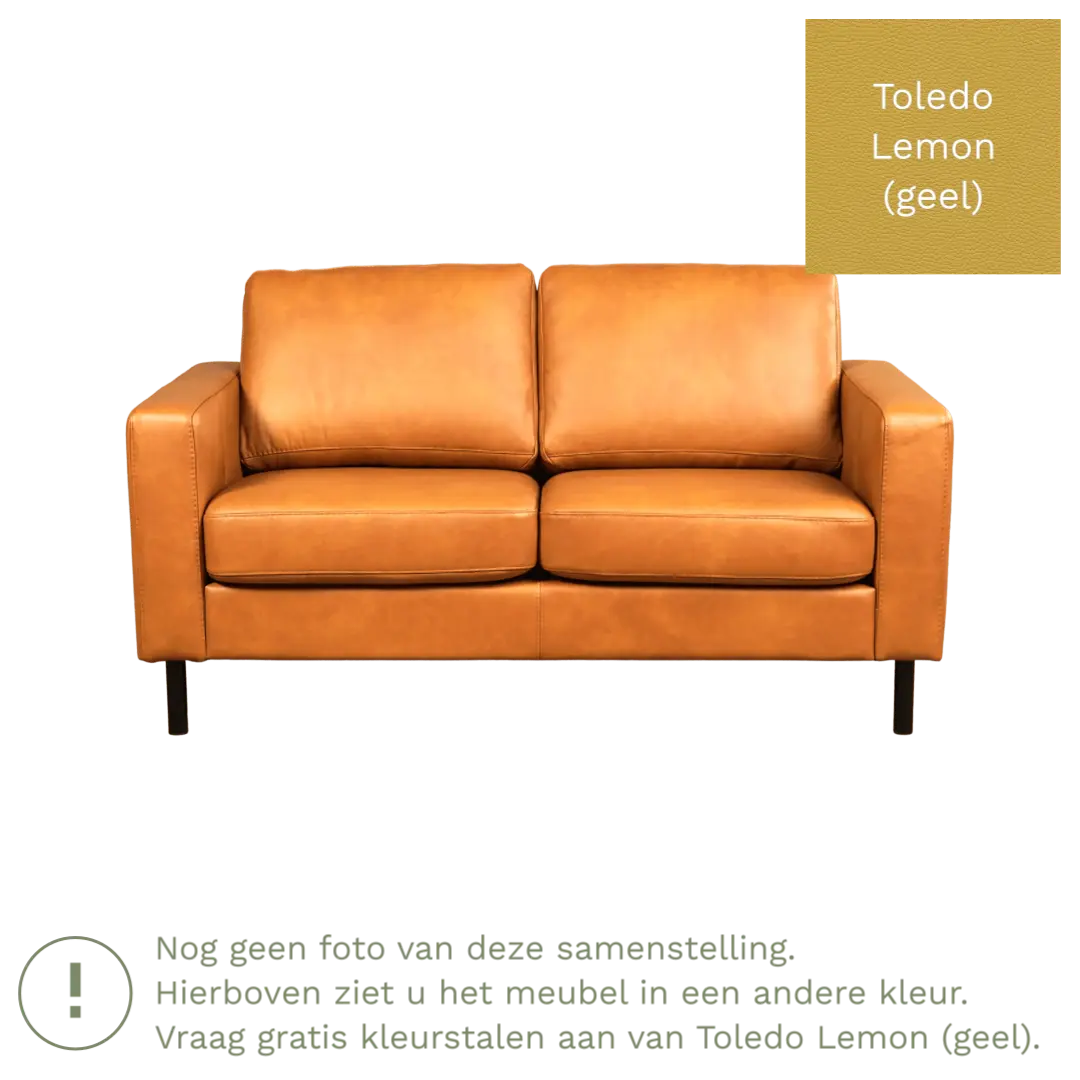 afbeelding van Leren bank Match - 2 zits - Toledo Lemon (geel) - Poten staal zwart