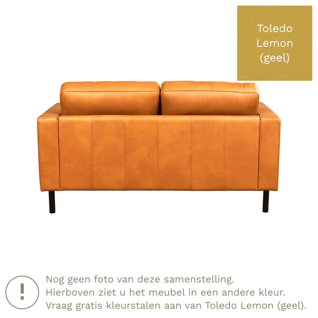 afbeelding van Leren bank Match - 2 zits - Toledo Lemon (geel) - Poten staal zwart
