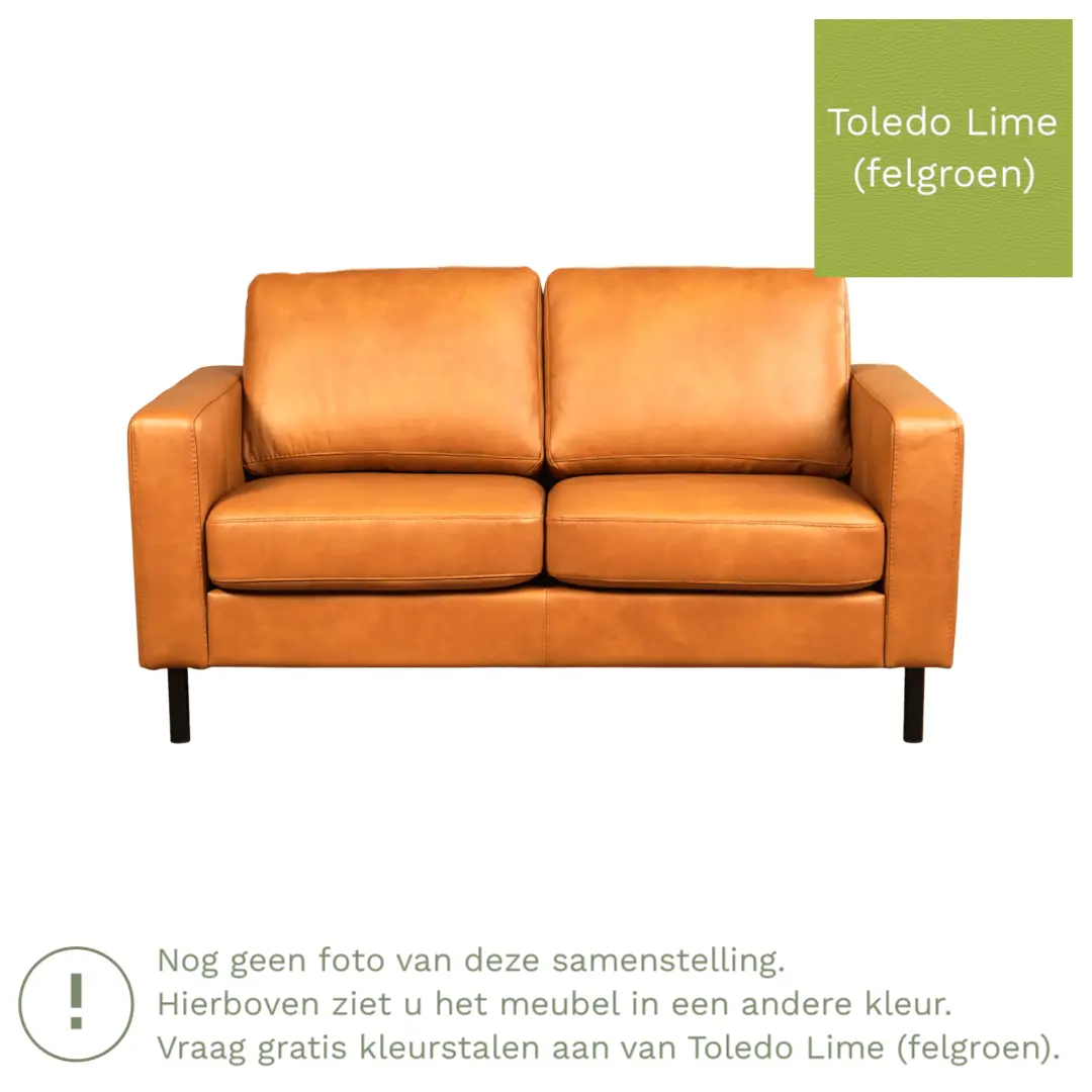 afbeelding van Leren bank Match - 2 zits - Toledo Lime (felgroen) - Poten staal zwart