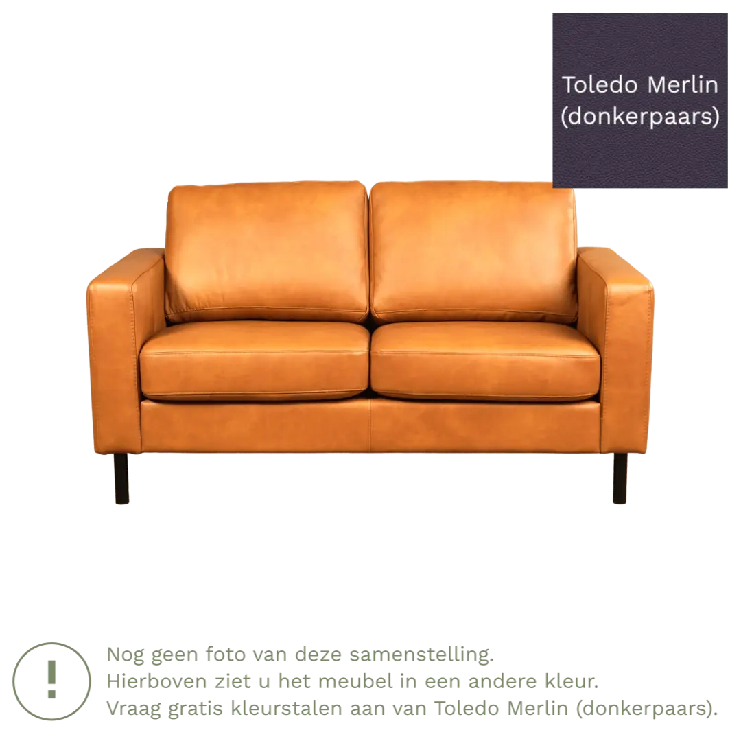 afbeelding van Leren bank Match - 2 zits - Toledo Merlin (donkerpaars) - Poten staal zwart