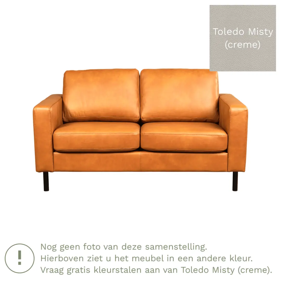 afbeelding van Leren bank Match - 2 zits - Toledo Misty (crème) - Poten staal zwart